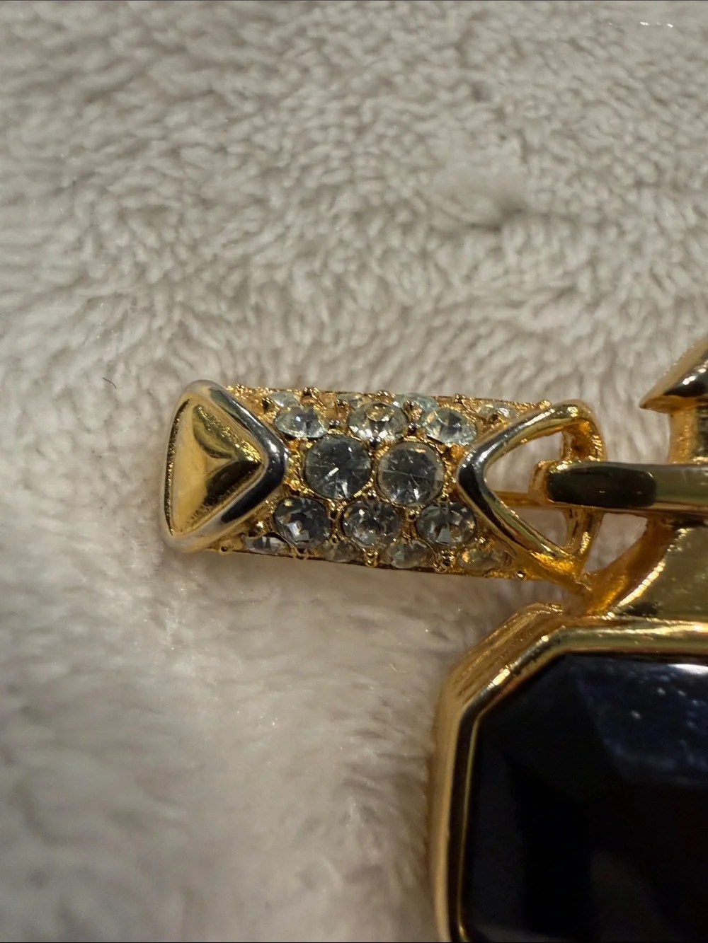 Vintage- Gold-Tone Black and Clear Crystal Bar Brooch